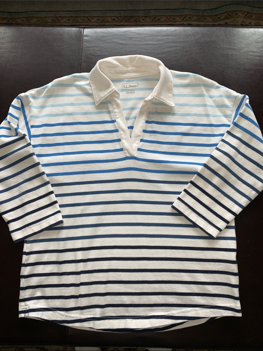 L.L. Bean Heritage Mariner Split-neck Polo Ombré Stripes Size XS